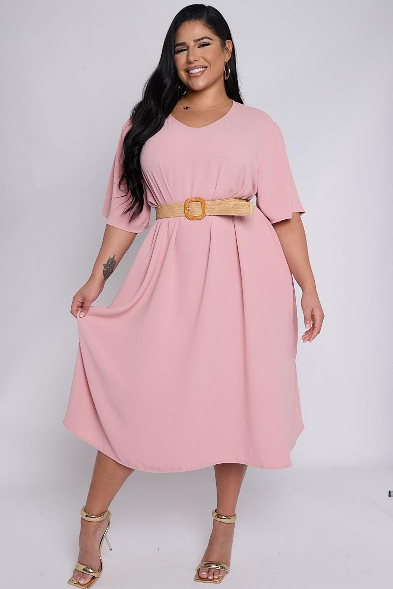 Curve fit belted pocket dress