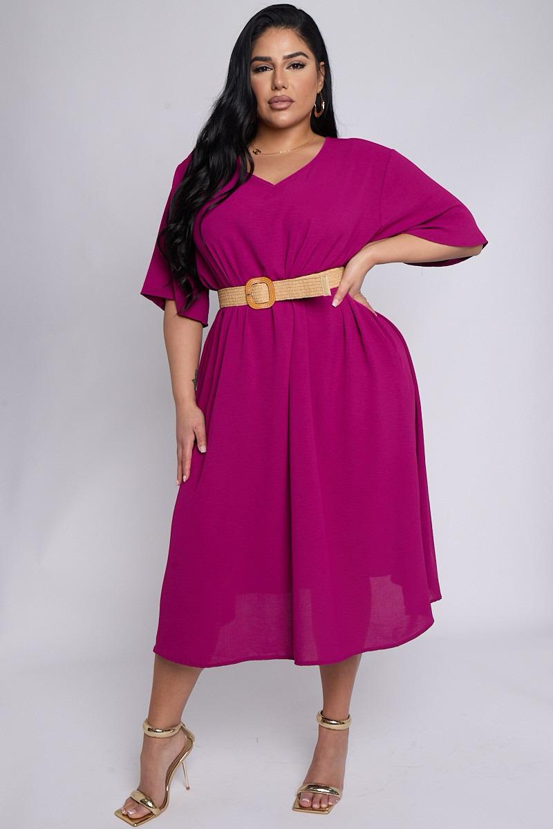 Curve fit belted pocket dress