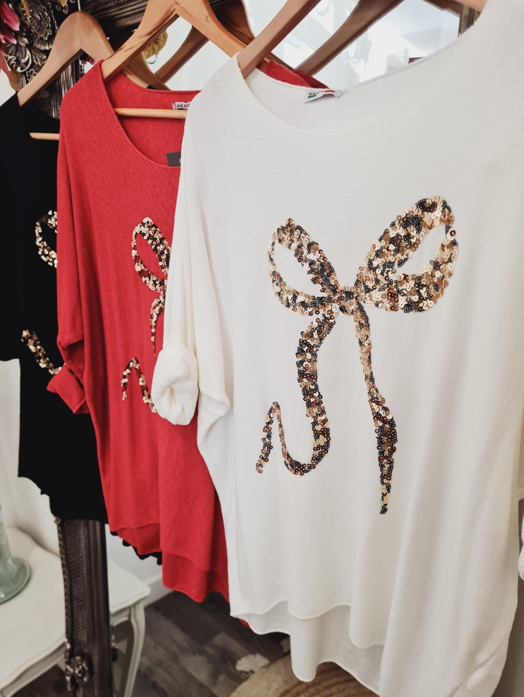 Sequin Bow Fine Knit