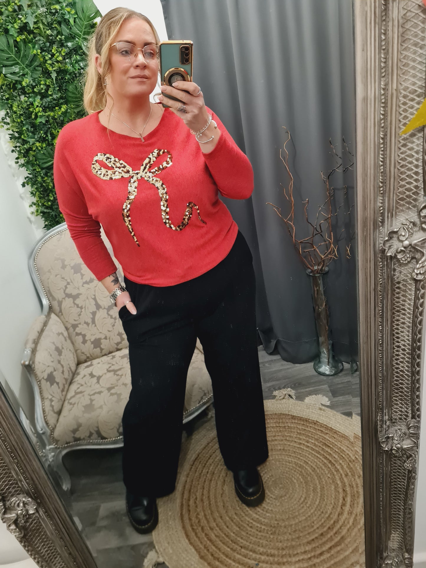 Sequin Bow Fine Knit