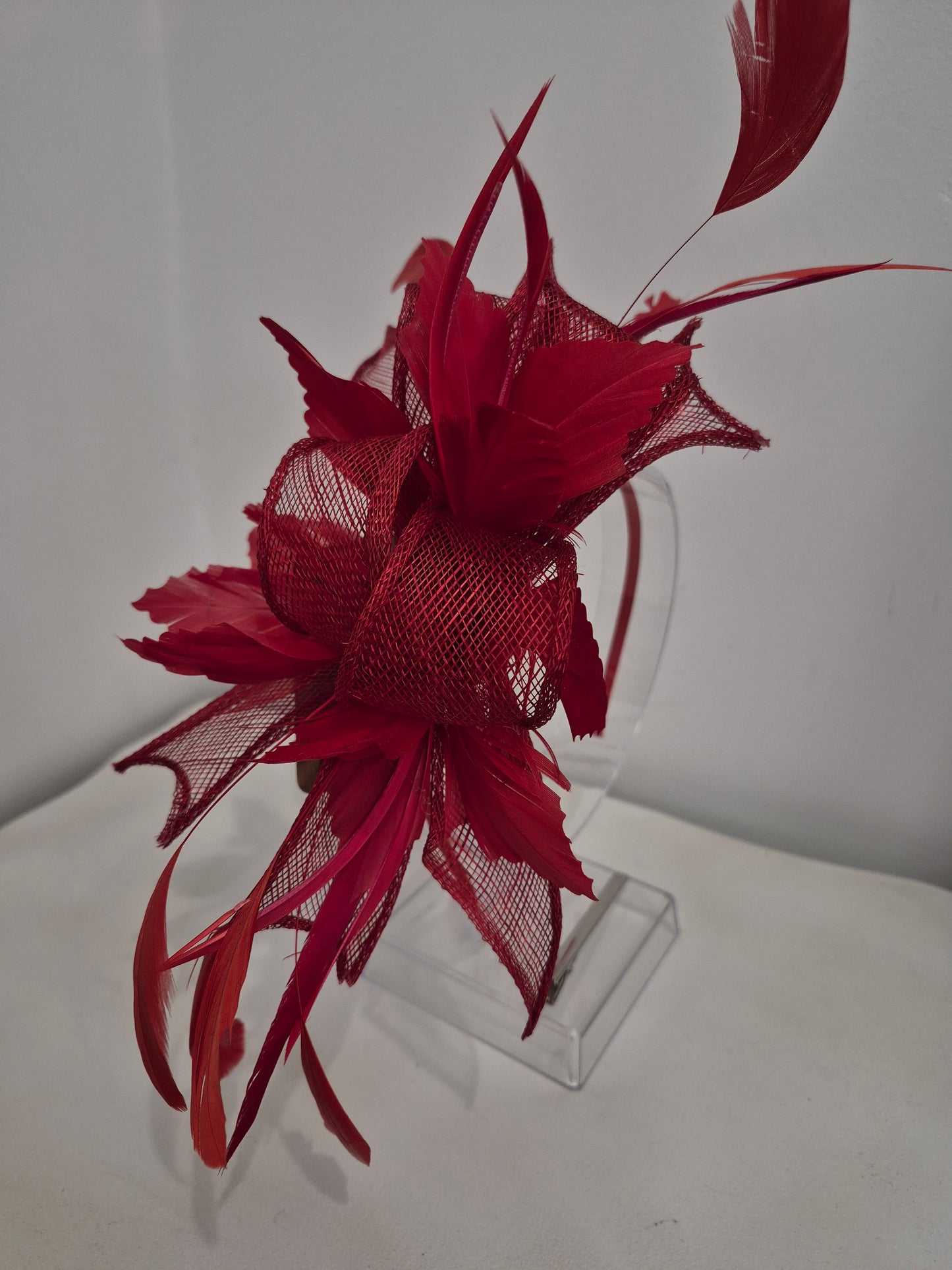 Red feather mesh Fascinator