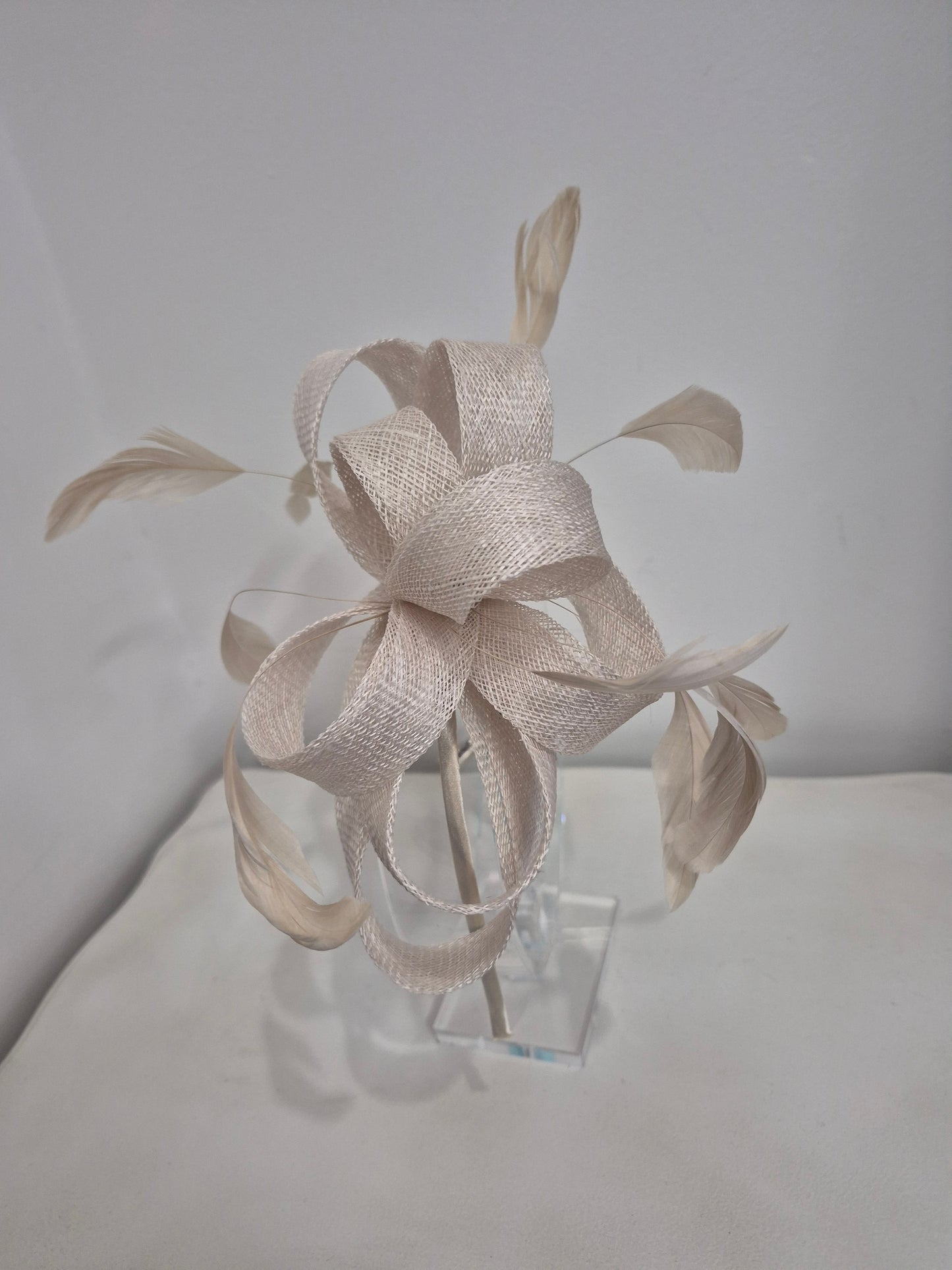 Stone neutral feathered fascinator