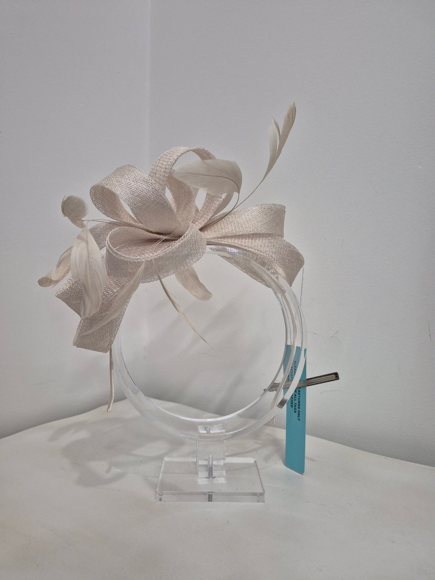 Stone neutral feathered fascinator
