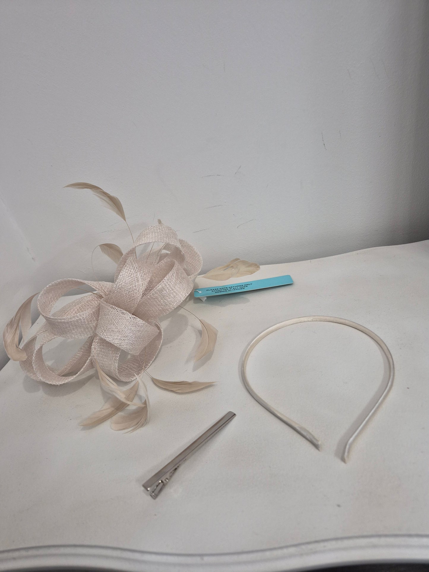 Stone neutral feathered fascinator