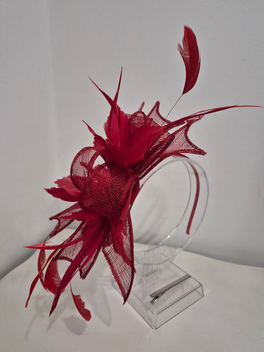 Red feather mesh Fascinator