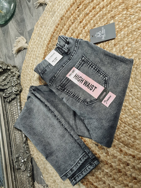 Grey Acid Wash Pull On Jeggings
