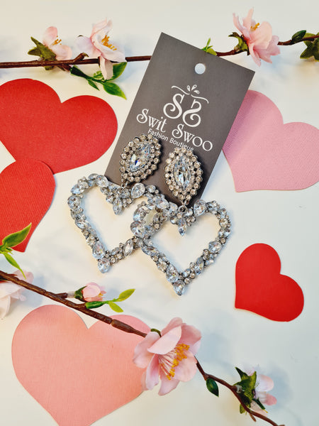 Large diamante heart earrings