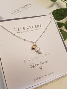 Life Charms Heart & Wing Necklace With Extender Chain