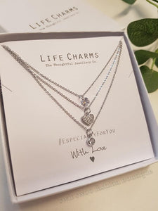 Life Charms Three Strand Necklace With Extender Chain