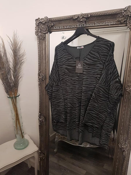 Zebra Print Long Sleeved Jersey Top